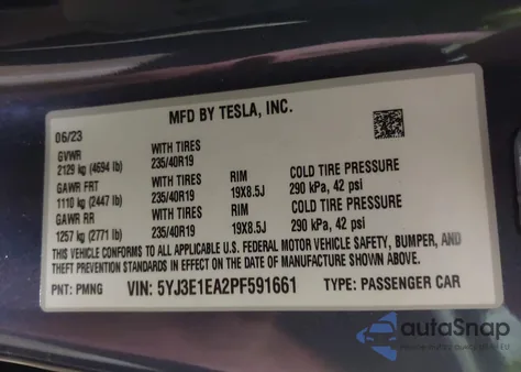 2023 Tesla Model 3 Rear-Wheel Drive from USA, damaged, VIN 5YJ3E1EA2PF591661